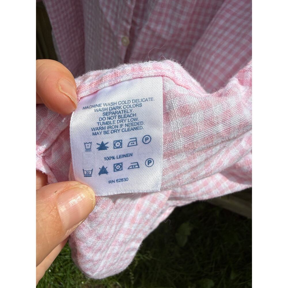 Lands' End British Linen Pink Gingham Button-Up - Picture 3 of 4